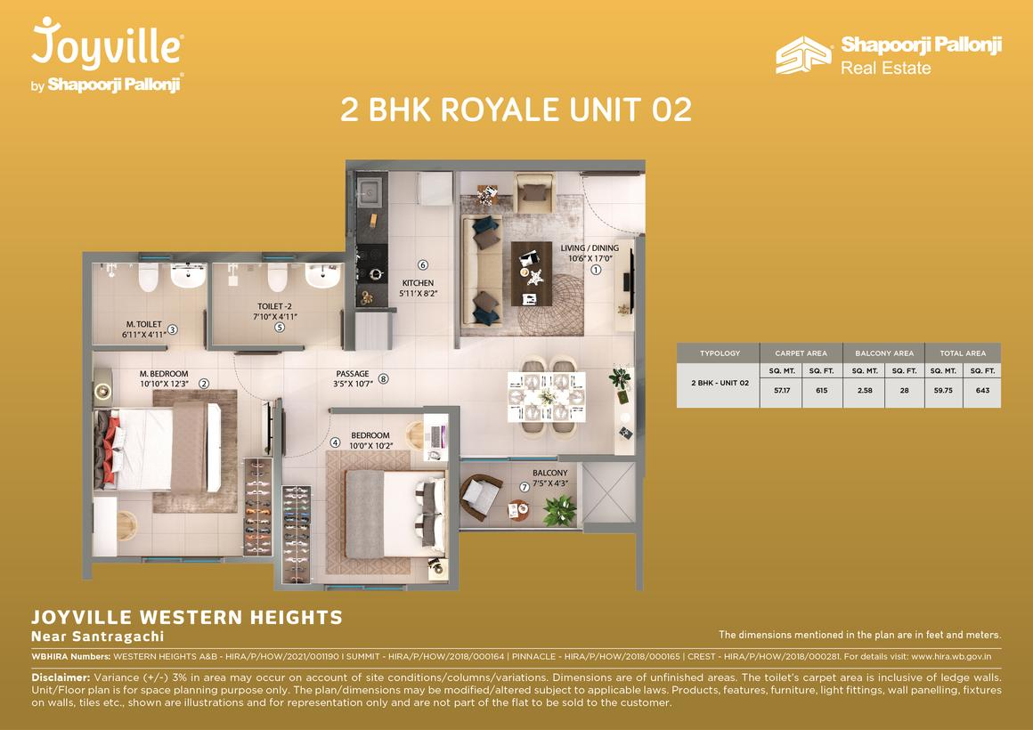 2 BHK - 615sqft