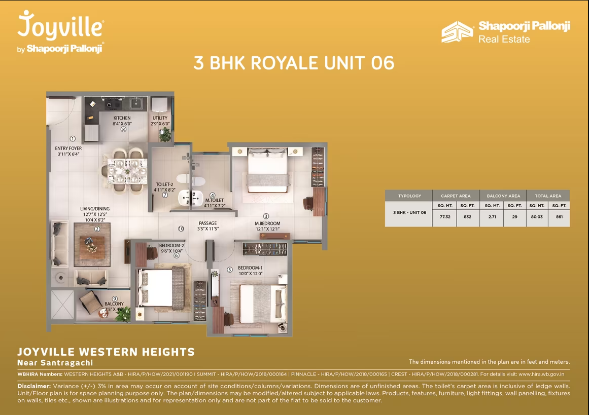 3BHK – 1130 sq.ft