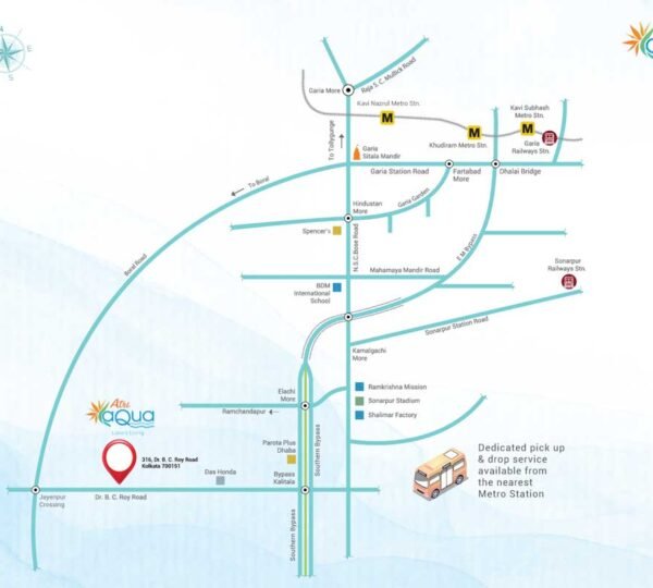 nfographic map of Atri Aqua location near Kamalgazi Flyover & Garia