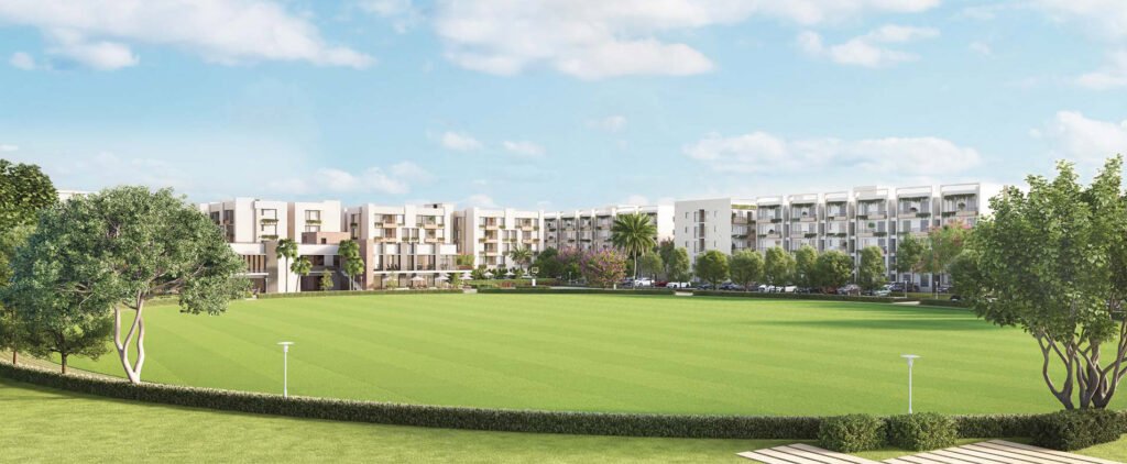 Front elevation of Swayam City residential project in Joka with open spaces and modern design