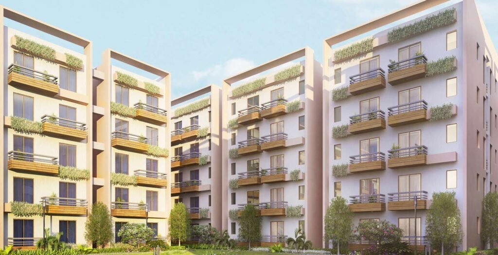 Front elevation of Swayam City residential project in Joka with open spaces and modern design