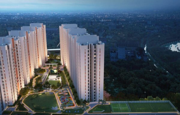 DTC Sojon (Swajon) elevation view with green podium and towers in Joka Kolkata