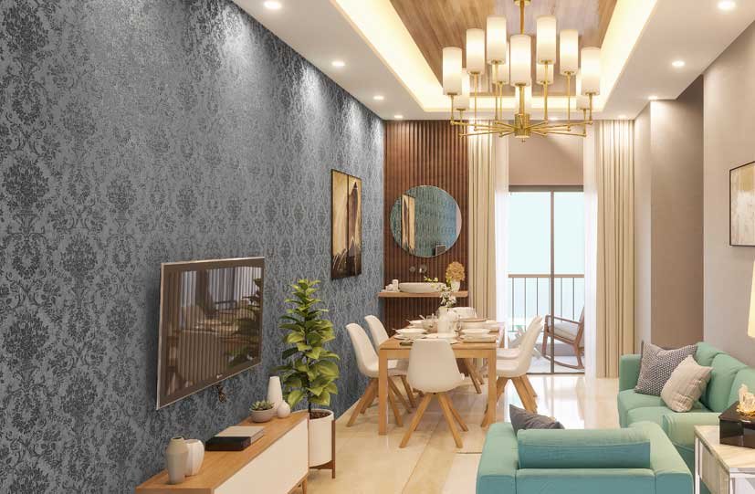 Master bedroom with wood finish tiles at Atri Aqua Southern Bypass