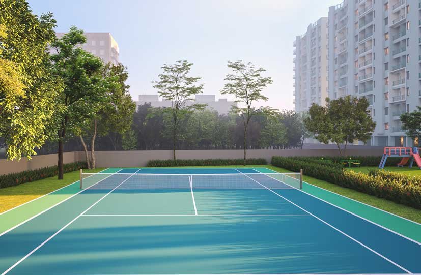 Outdoor badminton court at Atri Aqua township near Kamalgazi